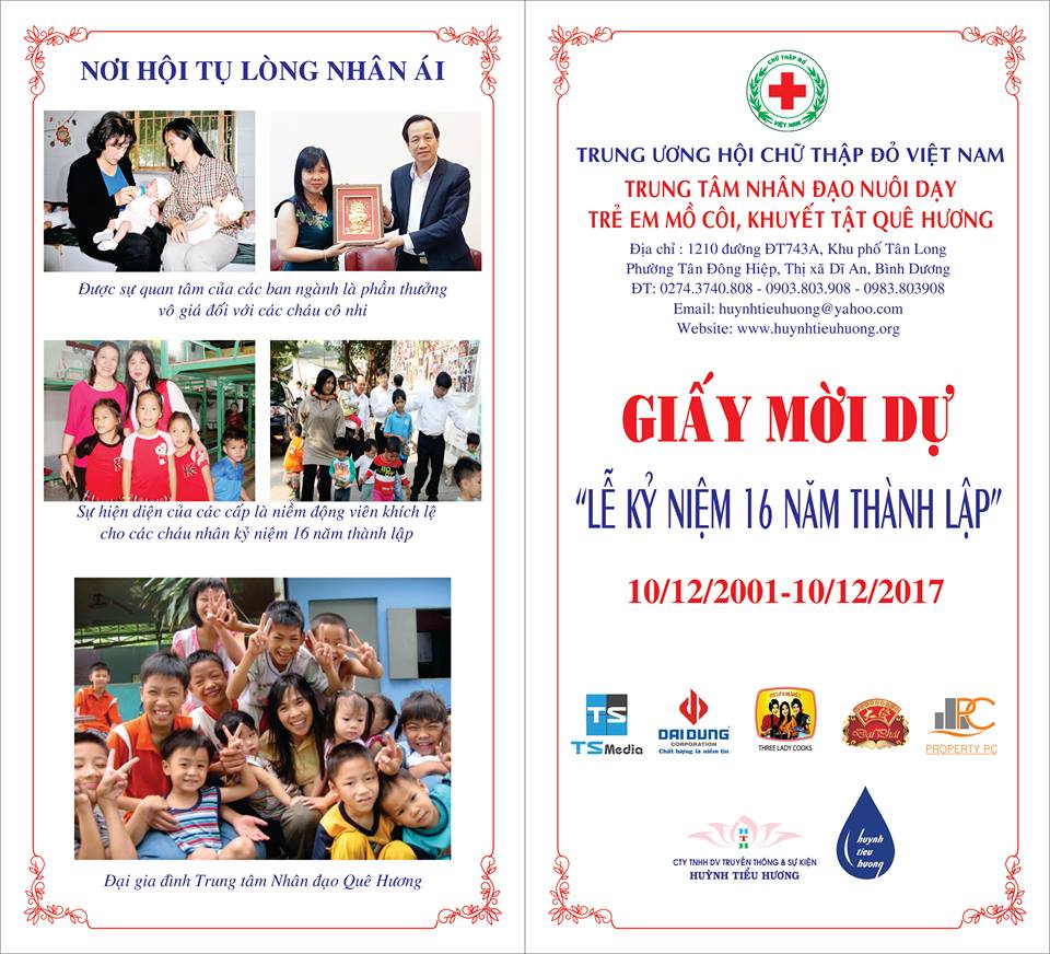 THƯ MỜI TÀI TRỢ KỶ NIỆM 16 NĂM THÀNH LẬP TRUNG TÂM NHÂN ĐẠO QUÊ HƯƠNG