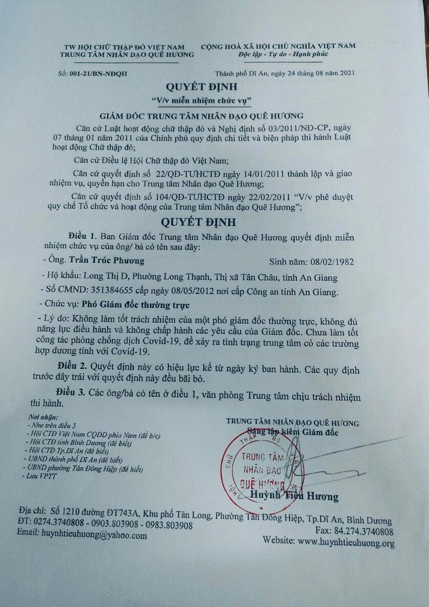 THÔNG BÁO VỀ VIỆC MIỄN NHIỆM CHỨC VỤ